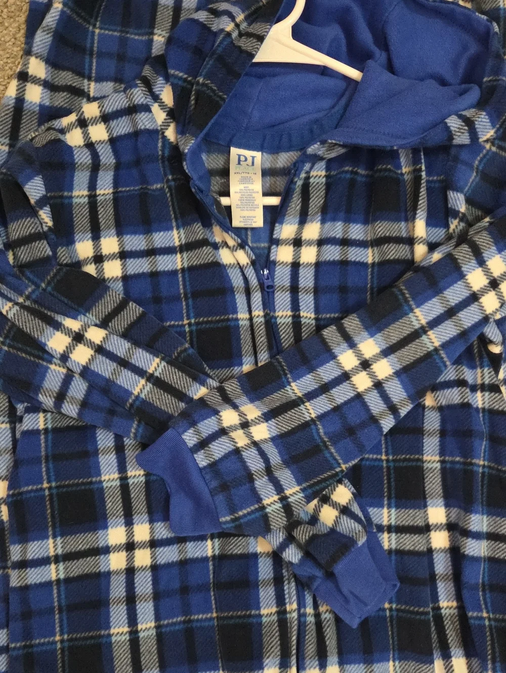 PJ Place Blue and White Plaid Zip Hoodie Onesie Fleece Childrens Place XXL/16